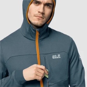 Coupon 🥰 Randonnee Pedestre Homme Jack Wolfskin Veste De Sport Jack Wolfskin Hydro Grid Fleece BLEU ❤️ REMISE allant jusqu. 18