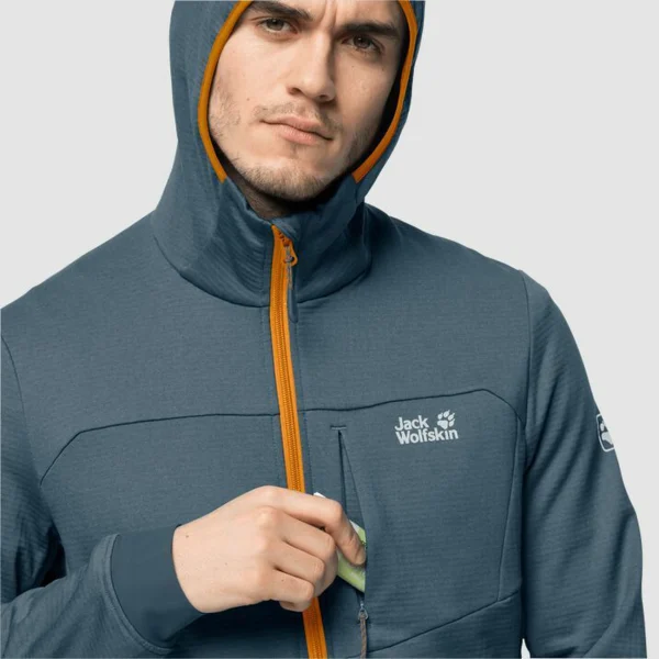 Coupon 🥰 Randonnee Pedestre Homme Jack Wolfskin Veste De Sport Jack Wolfskin Hydro Grid Fleece BLEU ❤️ REMISE allant jusqu. 7