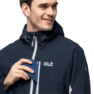 pas cher en ligne Coupon 🌟 Randonnee Pedestre Homme Jack Wolfskin Veste Imperméable Jack Wolfskin Eagle Peak BLEU 🛒 10